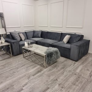 Marsett Velvet Corner Sofa In Steel