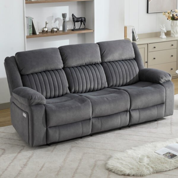 Martinez Fabric Electric Recliner 3 Seater Sofa – Slate Grey