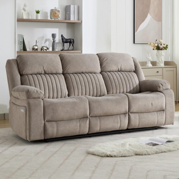 Martinez Fabric Electric Recliner 3 Seater Sofa – Taupe