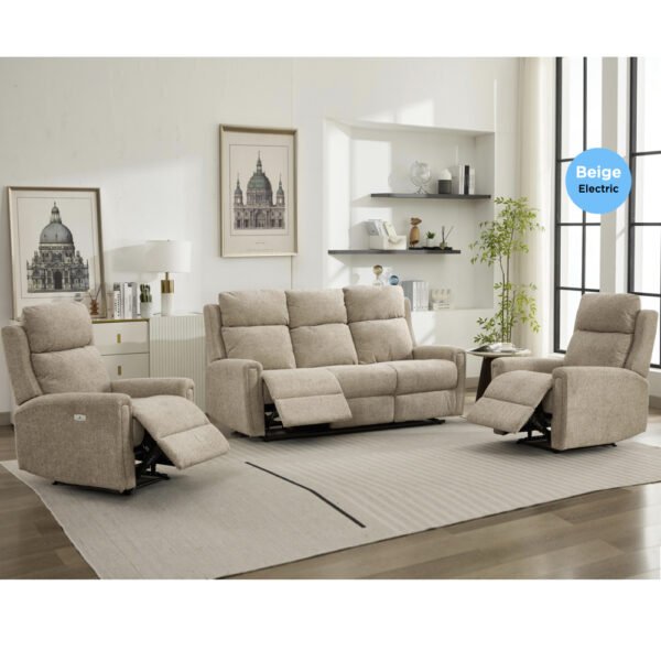 Medinah Fabric Electric 3+1+1 Seater Sofa Set – Beige