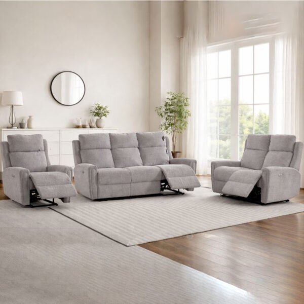 Medinah Fabric Electric 3+2+1 Sofa Suite – Ash