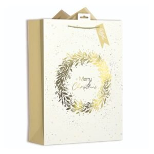 Gold & Cream Christmas Wreath Gift Bag Medium