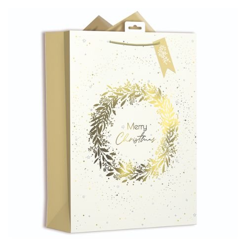 Gold & Cream Christmas Wreath Gift Bag Medium