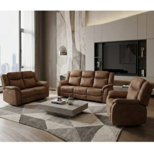 Morlix Fabric Electric Recliner Sofa Suite in Tan