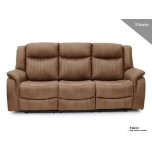 Morlix Fabric Manual Recliner 3 Seater Sofa with Console in Tan