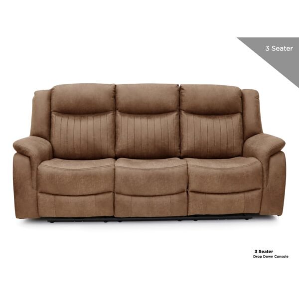 Morlix Fabric Manual Recliner 3 Seater Sofa with Console in Tan