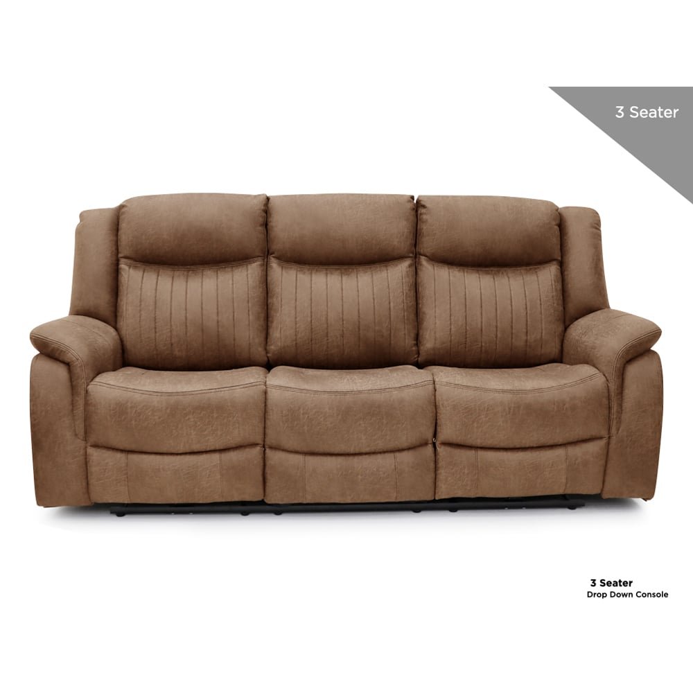 Morlix Fabric Manual Recliner 3 Seater Sofa with Console in Tan