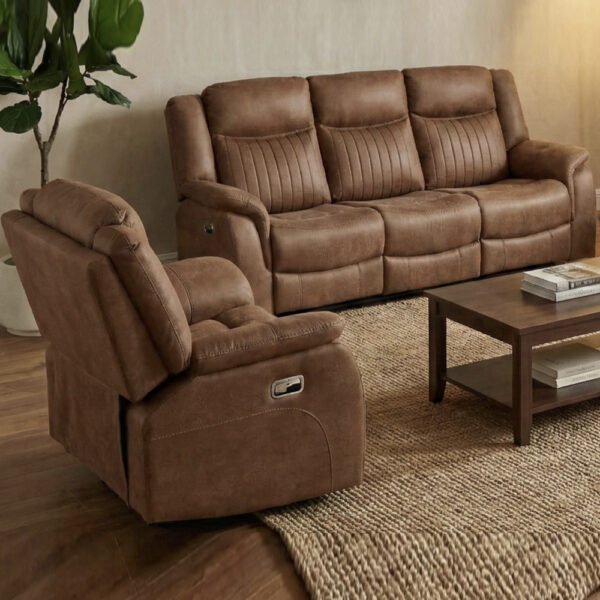 Morlix Fabric Manual Recliner 3+1+1 Seater Sofa Set in Tan