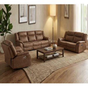 Morlix Fabric Manual Recliner Sofa Suite in Tan