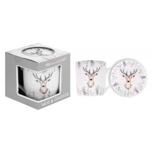 Harvey & Mason Christmas Silver Deer Mug & Coaster Set