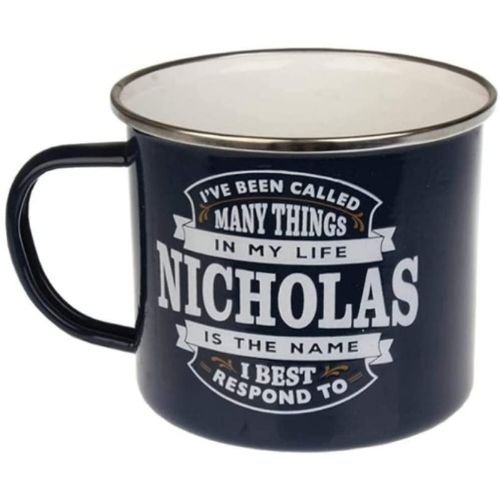 Enamel Personalised Coffee Mug Nicholas