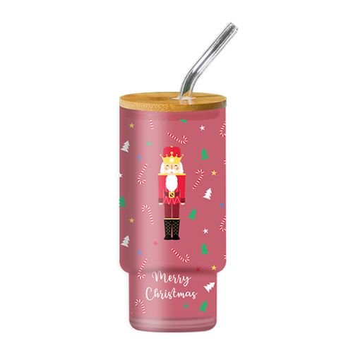 Nutcracker Glass Drinking Cup & Straw Assorted Colours