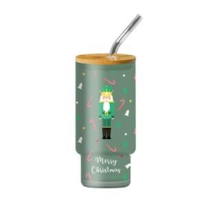 Nutcracker Glass Drinking Cup & Straw Assorted Colours