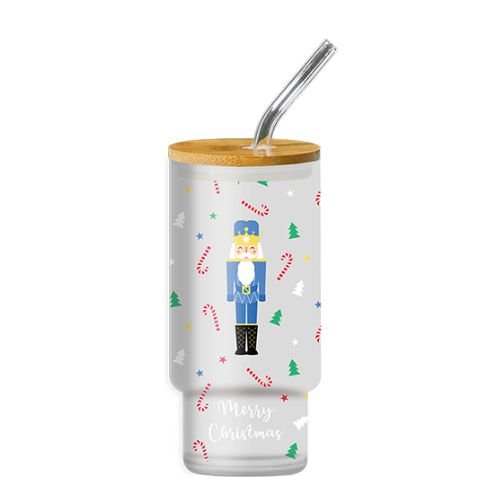 Nutcracker Glass Drinking Cup & Straw Assorted Colours