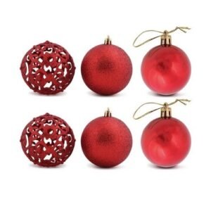 Christmas Glitter Baubles 8cm Assorted Designs 6 Pk