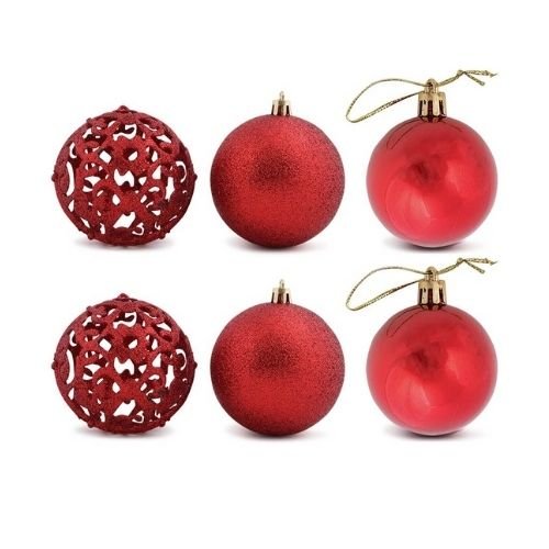 Christmas Glitter Baubles 8cm Assorted Designs 6 Pk