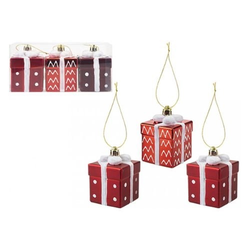 Red & White Christmas Presents Hanging Decorations 3 Pk