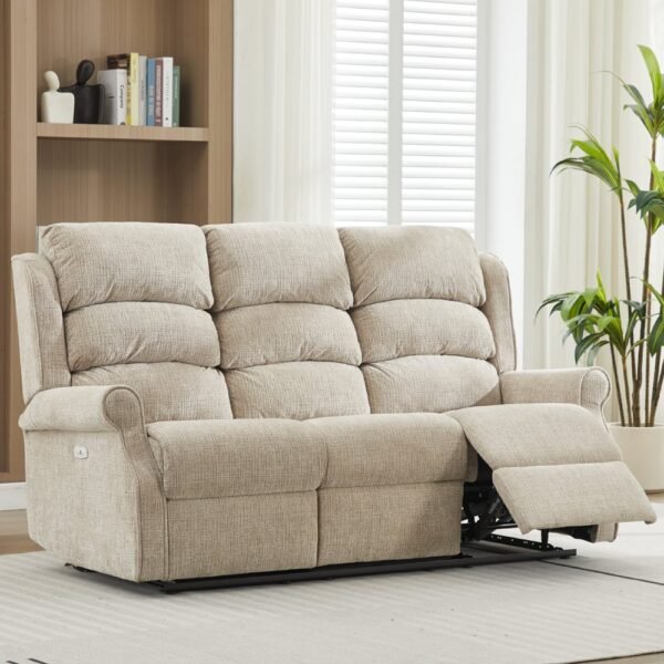 Rosenberg Fabric Electric Recliner 3 Seater Sofa – Rabbit