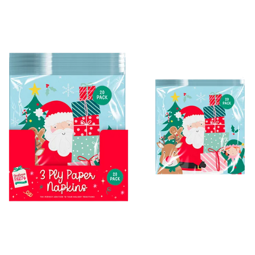 Christmas Kids Printed 3-Ply Napkins Festive Character Designs 20 Pack