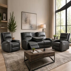 Seoul Fabric Electric Recliner 3+1+1 Seater Sofa Set in Grey