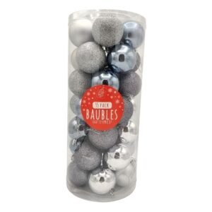 Shatterproof Christmas Silver Baubles 35pk 55cm