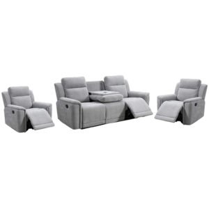 Sheridan Fabric Recliner 3+1+1 Seater Sofa Set In Light Grey