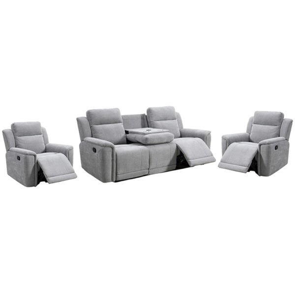 Sheridan Fabric Recliner 3+1+1 Seater Sofa Set In Light Grey