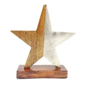 Silver and Wood Contrast Star Christmas Decoration 22cm