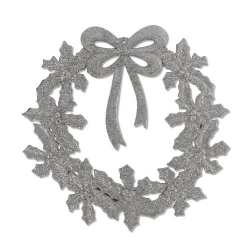 12″ Festive Glitter Wreath Christmas Decoration – Silver