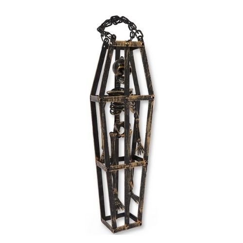 Hanging Skeleton In Cage Halloween Decoration H42cm