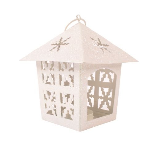 Christmas White Glitter Lantern 15cm