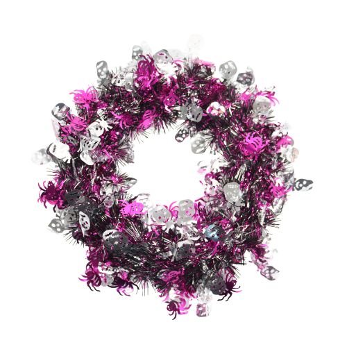 Spooksville Halloween Tinsel Skull Wreath Assorted Colours