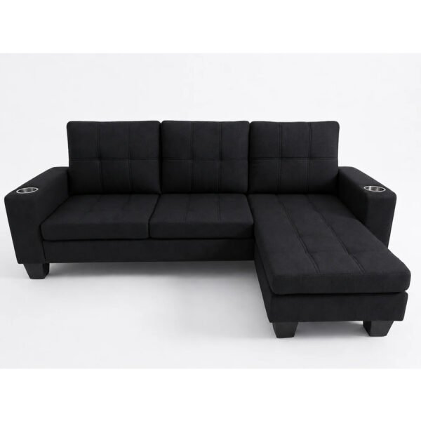 Sutton Fabric Corner Sofa with Cupholder in Black