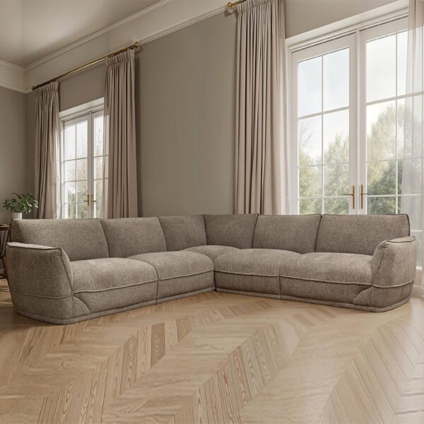 Tavion Fabric Corner Sofa in Pebble