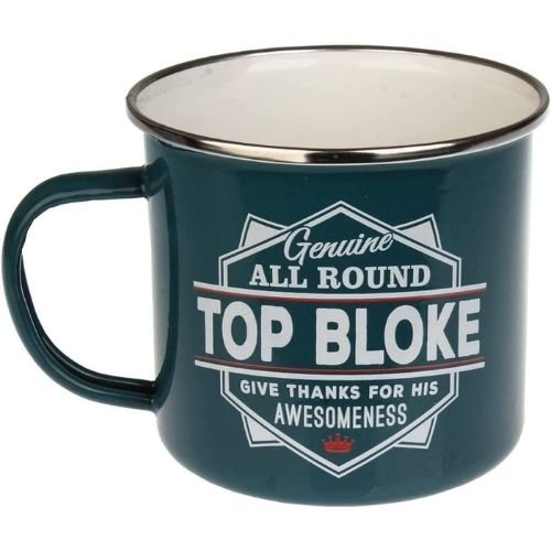 Enamel Personalised Coffee Mug Top Bloke