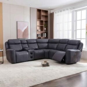 Toxen Faux Leather Fabric Electric Recliner Corner Sofa in Grey