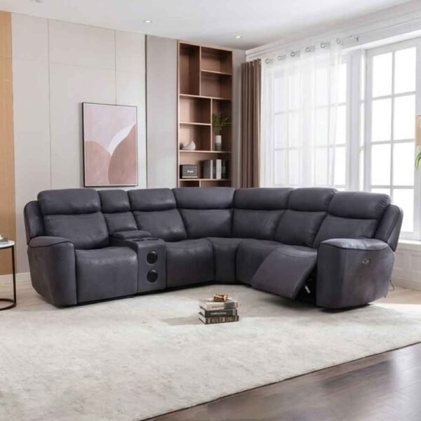 Toxen Faux Leather Fabric Electric Recliner Corner Sofa in Grey