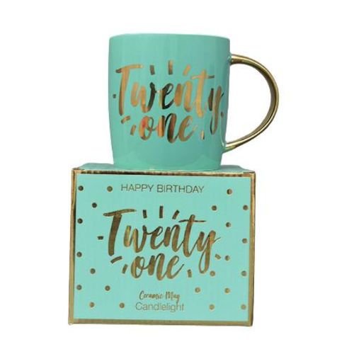 Candlelight Twenty One Teal & Gold Ceramic Mug