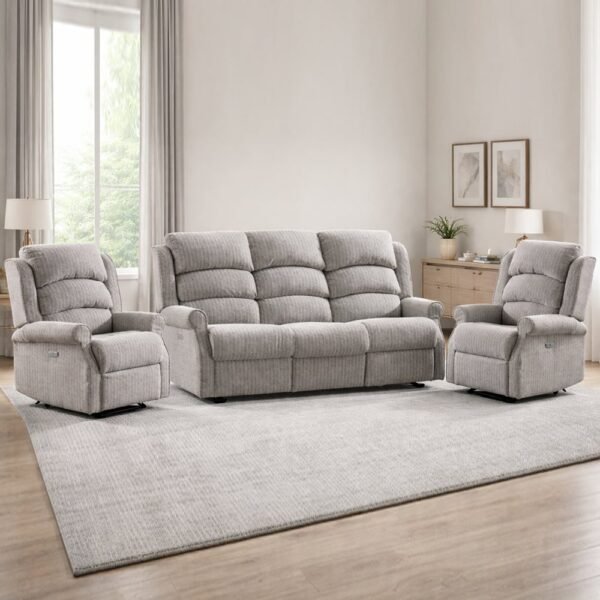 Warth Fabric Electric Recliner 3+1+1 Seater Sofa Set – Natural