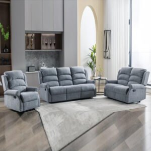 Warth Fabric Recliner Sofa Suite In Steel Blue