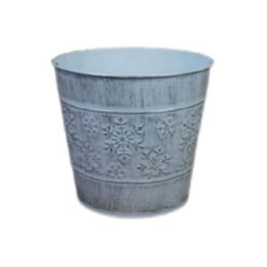 Snowflake Round White Zinc Plant Pot