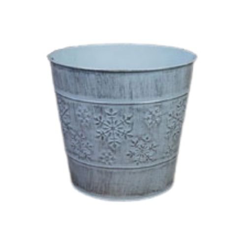 Snowflake Round White Zinc Plant Pot