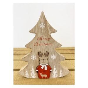 Handmade Wooden Tree Block With Reindeer Christmas Decoration