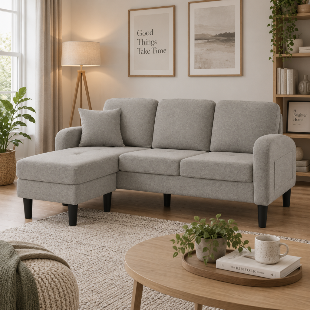 Compact Reversible Corner Sofa – Grey