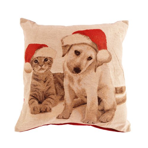 Puppy & Kitten Christmas Cushion 45cm x 45cm