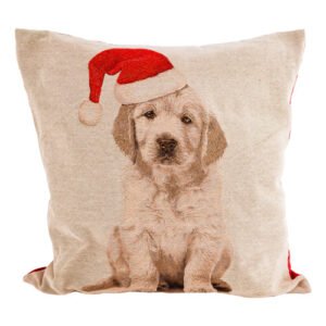 Puppy In Santa Hat Christmas Cushion 45cm x 45cm