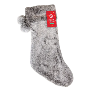 Faux Fur Christmas Stocking With Pom Poms 55cm x 20cm