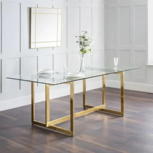 Julian Bowen Minori rectangular clear glass dining table with gold metal base