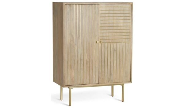 Samara Mango Wood & Gold-Detail Two-Door Sideboard – Natural