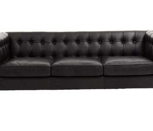 King Black Leather 3 Seater Modern Chesterfield Sofa